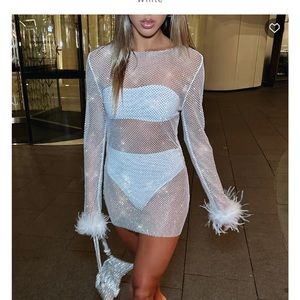 Disco Inferno Long Sleeve Mini Dress White, White Fox Boutique. S/M size